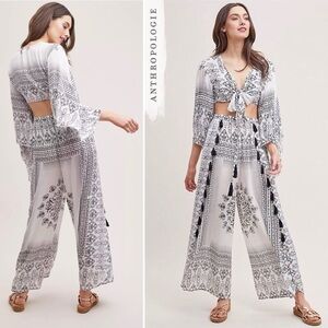 NEW NWT ANTHROPOLOGIE RAGA 2-PIECE BOHO TASSEL PANTS CROP TOP MATCHING SET RARE